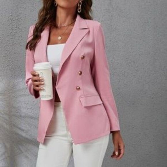 Classic Brown Double Breasted Work Office Blazer - Picture 10 of 13